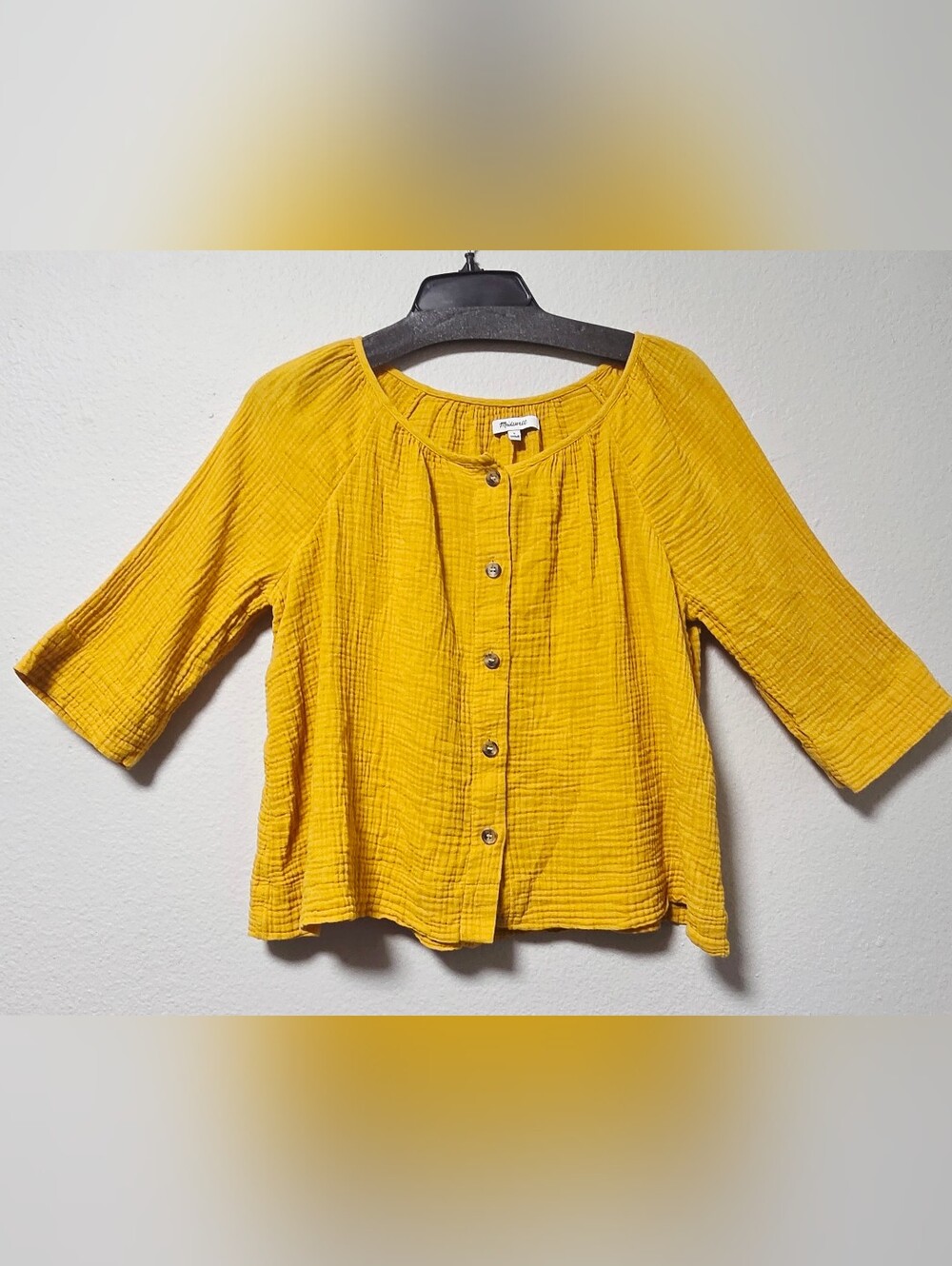 Madewell Mustard Yellow Cotton Gauze Top Size S Button-Front